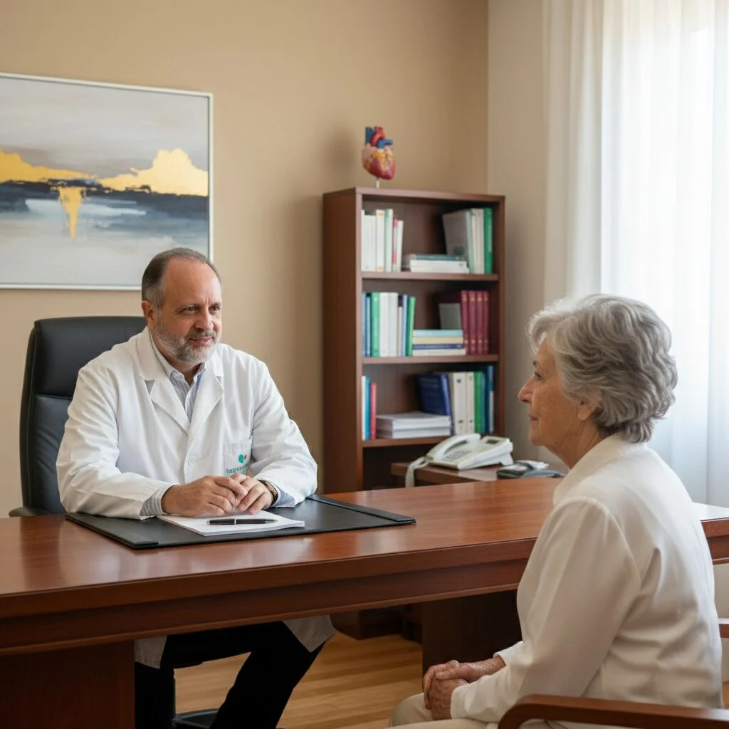 Consulta con paciente Dr. Miguel T. Hernandez pasando consulta con una paciente